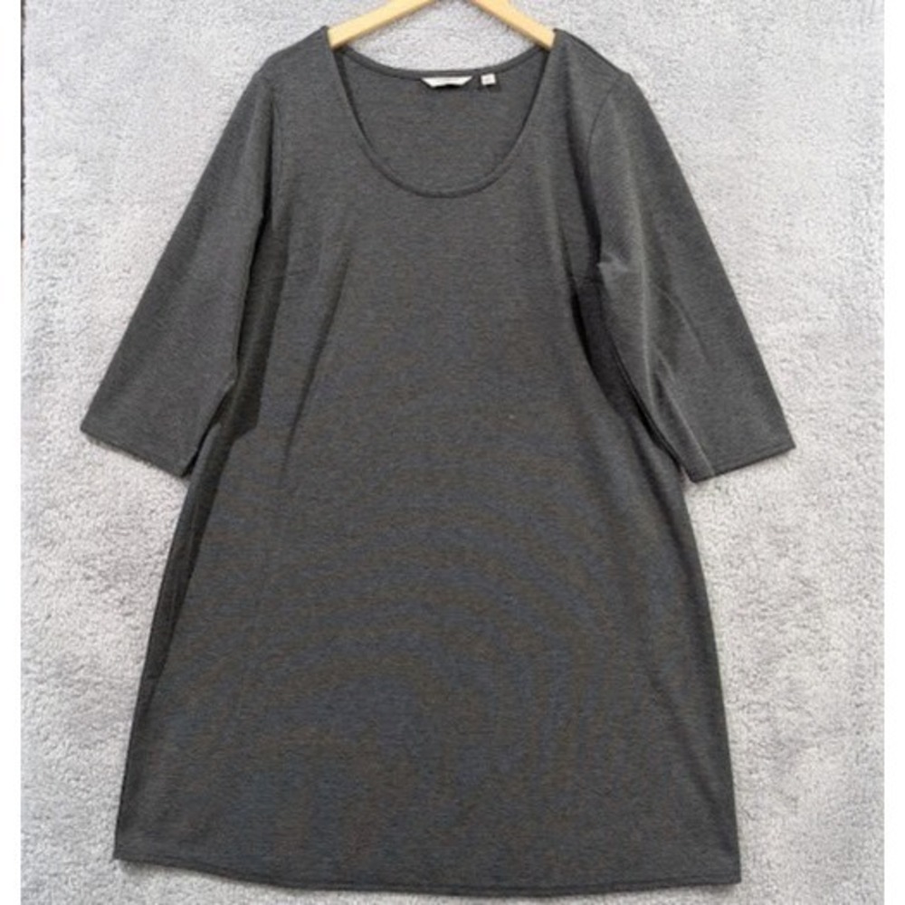 Liz Claiborne‎ Knit Dress Women's XL Gray Scoop Neck 3/4 Sleeve A-Line Casual